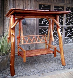 Traditionnel rustique 2 places teck jardin balançoire banc auvent suspendu bûche bois porche patio support pour hôtels extérieurs parcs et plage - Product Image 4