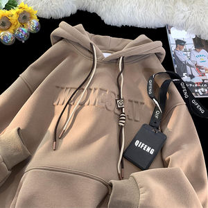 Moda polar holgado en relieve de gran tamaño pulóver sudaderas con capucha para hombre personalizado 3D Logo estampado en relieve Sudadera con capucha 100% algodón hombres HOODY - Product Image 6