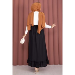 Black Chiffon <b>Skirt</b> with <b>Elastic</b> Waist and Ruffle Details Comfortable Breathable Patchwork Digital Print Made From Spandex - Product Image 4