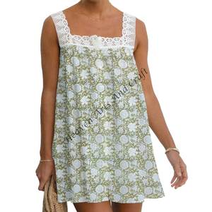 Top en dentelle sans manches à imprimé floral en coton imprimé à la main Printemps/Été Robe tunique en coton à imprimé floral magnifique imprimé à la main - Product Image 5