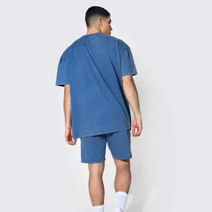 Nouveauté été : Ensemble short et t-shirt homme, manches courtes, couleur unie, délavé à l'acide, 2 pièces, respirant, vêtements de marque pour homme - Product Image 4