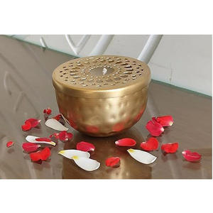 Metal <b>Candle</b> Holder Best Selling Vintage New Arrival Hammered Design With <b>Tinned</b> Attractive Lid Gold Finished for Lighting Homes - Product Image 6