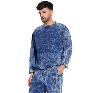 La mayoría de los hombres con estilo azul cielo ácido lavado relajado ajuste sudadera de gran tamaño para la venta personalizado Unisex liso lavado sudaderas - Product Image 5