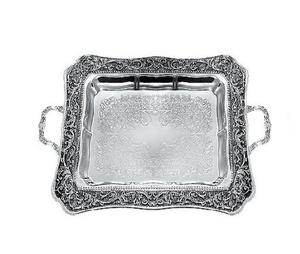 Plateau en laiton avec sculpture et motif de feuille de conception de fleur avec blanc antique poli pour le dîner et le cadeau - Product Image 3