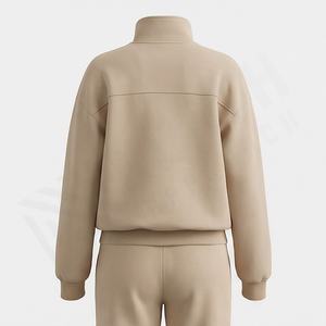 Wholesale High Quality 100% Cotton Regular Fit <b>Quarter</b> <b>Zip</b> Crop Top Stand Collar Pullover Sweatshirt Tracksuit Set Gym Wear - Product Image 2