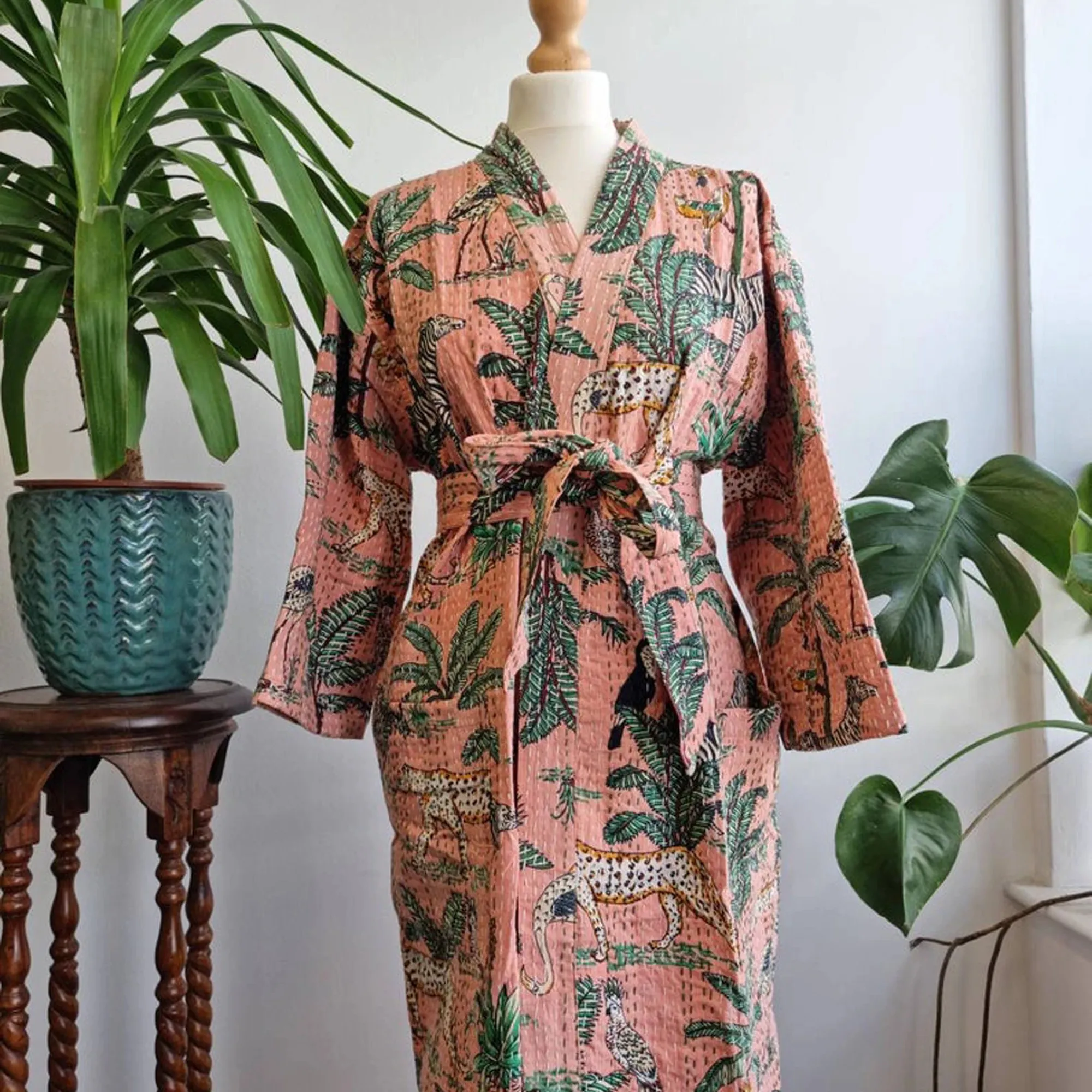 Nuevo diseño atractivo de algodón Kantha Kimono Robe Coverups batas de baño vestido envolvente Kimono de alta calidad Robe para mujer