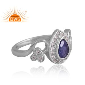 Increíble diseño 925 plata esterlina Chapado en paladio tanzanita natural y anillo de piedras preciosas de topacio blanco proveedor de joyería personalizada - Product Image 4