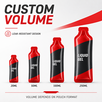 Pochette à bec verseur découpée sur mesure de qualité alimentaire pour suppléments liquides, emballage de gel énergétique rouge et noir avec thermoscellage