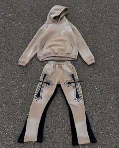 Fabricante de trajes de sudor de alta calidad, lavado con ácido desgastado, apliques con cremallera, parche bordado, pantalón de sudor acampanado, impresión DTF DTG - Product Image 3