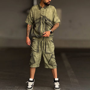 Conjunto de Camiseta y Pantalones Cortos de Verano para Hombre, Estilo Casual, Transpirable, con Lavado Ácido, de Terciopelo, Personalizado al por Mayor - Product Image 2