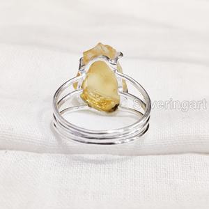 Joyería de piedra en bruto, anillo para mujer, Natural citrino piedra preciosa de crudo, piedra natal de noviembre, 3 bandas lisas, anillo de Plata de Ley 925 para fiesta - Product Image 5