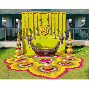 South Indian Wedding Mangala Snanam Decor Outdoor Haldi Decoration For Indian Weddings Haldi Ceremony Decor Boat Style Sitting