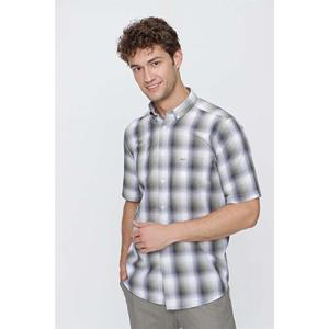 Tasca con colletto a bottone a manica corta verde scuro 100% vestibilità comoda in cotone 1004 camicia Casual dal taglio rilassato
