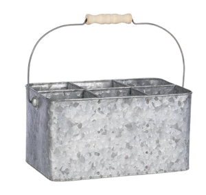 Cesta Caddy para utensilios galvanizados con mango de madera para cocina, picnics, comedor, cubiertos de metal, cesta Caddy - Product Image 1