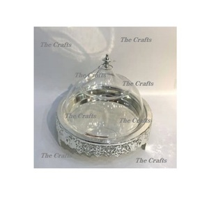 Support de service à gâteaux couleur or en acier inoxydable avec dôme en verre Support à dessert au chocolat avec dôme - Product Image 2