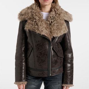 Blouson aviateur en cuir pour femme de luxe Doublure en fausse fourrure douce matelassée Manteau en peau de mouton chaud d'hiver Vente en gros Logo personnalisé - Product Image 2