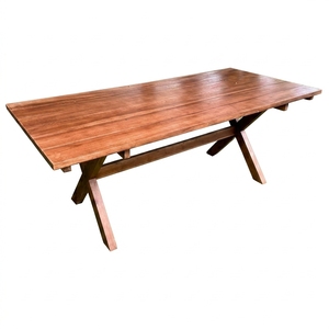 Natural Teak Wood <b>Outdoor</b> Garden Dining <b>Table</b> X Frame Cross Leg Wooden Patio <b>Table</b> Setup Decor Art Pure Room Design - Product Image 1