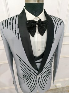 ชุดแต่งงานสีเทาสำหรับผู้ชาย3ชิ้นชุดงานพรอมผ้าฝ้ายปักแบบพรีเมียมชุดงานพรอมตะวันตกสำหรับงานปาร์ตี้ค็อกเทล - Product Image 6