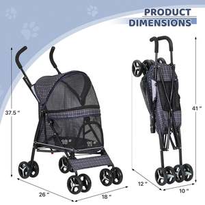 Poussette pliable TH-PPS-579 à quatre roues pour animaux de compagnie avec cabine spacieuse en maille de tissu Oxford respirant - Product Image 6