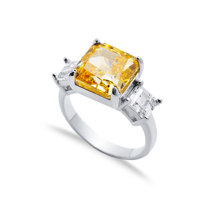 Orange Quartz CZ Stone Square Design Cluster Zircon 925 Sterling Silver <b>Ring</b> Wholesale Turkish Jewelry - Product Image 1