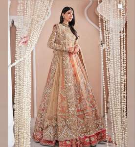 Impresionante bordado pesado en Anarkali & Lehenga vestido de seda nupcial con cuentas de cristal y Dabka Work Wedding Collection 2024 - Product Image 1