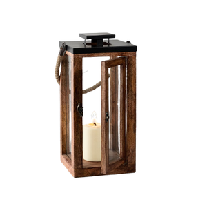 Linterna de Vela decorativa cuadrada de madera y acero inoxidable de alta calidad para decoración del hogar boda recién llegada - Product Image 2