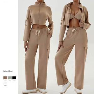 High Quality Custom Logo Blank <b>Sexy</b> Zip up Tracksuit Sweatsuit Women 2PCS Cropped Hoodie and Sweatpants <b>Set</b> - Product Image 1