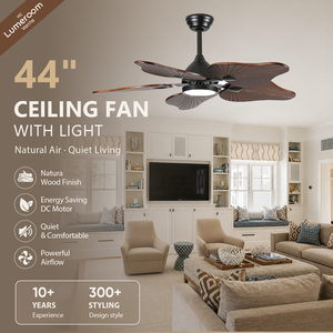 44 Inch Solid Wood <b>Ceiling</b> Fan with <b>Light</b> <b>Remote</b> <b>Control</b> DC Motor Modern Downrod <b>Ceiling</b> Fan for Bedroom Living Room - Product Image 1