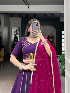 Alta venta tradicional Navratri ESPECIAL PURO rayón Lehenga Choli conjunto Real espejo trabajo Gamthi trabajo para fiesta de mujeres - Product Image 2