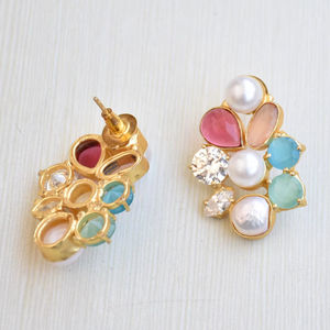 Boucles d'oreilles pendantes en laiton naturel, perle de qualité supérieure, pierre naturelle brute, finition en laiton satiné, design bohème chic, haute qualité, export - Product Image 6