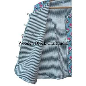 Floral Block Printed Cotton <b>Quilted</b> Jacket Women's <b>Double</b> Sided V-Neck Long Sleeved Bomber Coat Front Open Button <b>Quilted</b> Jacket - Product Image 5