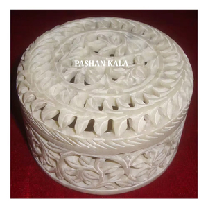 Amazing Design Super Polished Natural Soapstone Hand Creative Carving Work Round Shape Jewelry Gift Box For Reselling Purpose - Product Image 1
