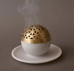 Quemador de Incienso Decorativo Árabe de Lujo, Venta Caliente 2025, Bakhoor Oud, Mármol y Metal, Regalos de Ramadán con Aroma a Té - Product Image 1