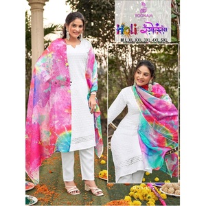 Chikan Work Rayon kurti กางเกงผ้าฝ้ายพิมพ์ดิจิตอลตรวจสอบชุด dupatta ทุกขนาดพร้อมส่งออก - Product Image 1