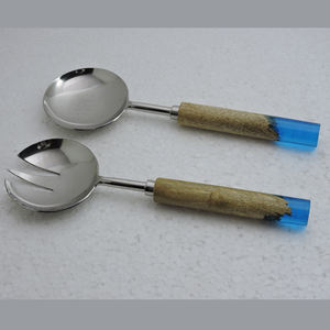 Manche en résine de bois et acier inoxydable avec serveur de salade plaqué cuivre couverts de cuisine accessoires de cuisine - Product Image 4