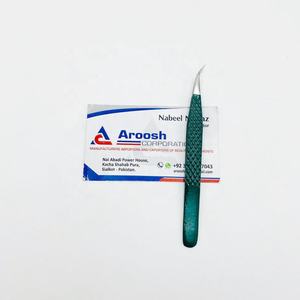 Extensions de cils à poignée diamantée professionnelle de haute qualité pince à épiler en acier inoxydable solide courbe courte enduit vert pointu - Product Image 4