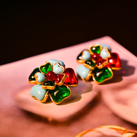 Anting-anting Desainer Minoritas Eropa dan Amerika Abad Pertengahan, Anting-anting Bunga Berwarna-warni Berlapis-lapis, Perhiasan Mode Retro dari Paduan Logam, Hadiah