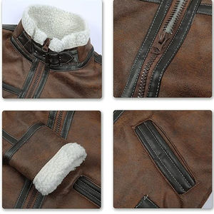 เสื้อแจ็คเก็ตหนังแท้ผู้ชาย ดีไซน์คลาสสิก สำหรับฤดูหนาว แบบมีซับในขนแกะ สไตล์นักขี่มอเตอร์ไซค์ สีน้ำตาล ปกพับได้ - Product Image 5