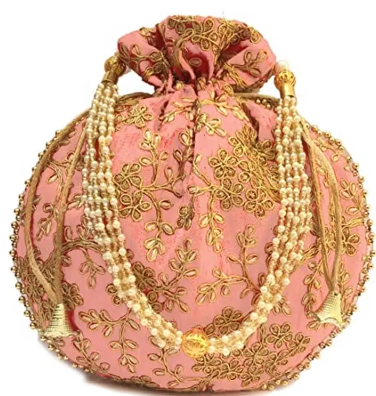 Indian Potli Bag Handmade Women's Embroidered Clutch Purse Potli Bag Pouch Drawstring Bag Wedding Favor Return Gift