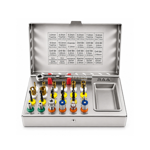 Kit de forets chirurgicaux en acier pour implants dentaires, trephines, clé dynamométrique universelle, 25 pièces, CE R.A.A. INTERNATIONAL RAA-135, garantie 3 ans - Product Image 1