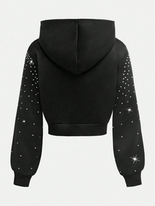 Ropa de calle personalizada 500Gsm French Terry Diamond sudaderas con capucha All Over Print Rhinestone Boxy recortada cara completa Zip up Hoodie hombres - Product Image 2