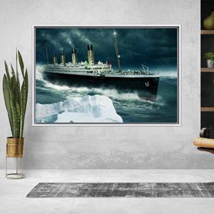 Tableau imprimé sur toile : Décoration murale côtière et grand motif de navire de croisière, 1P : encadré blanc - Product Image 1