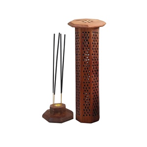 Porte-encens en bois artisanal, bois naturel, support pour encens agar, décoration pour la maison, la méditation et la puja - Product Image 1
