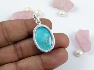 Vente en gros de pendentif en pierre précieuse turquoise en argent sterling 925 bijoux fins collier pendentif avec timbre 925 bijoux pendentif en argent - Product Image 2
