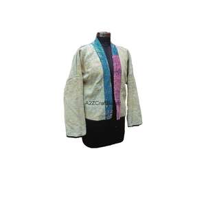 Chaqueta Kantha Vintage de cuello alto de algodón puro 100% para mujer Cierre de botón hecho a mano otoño diseño de punto transpirable ropa de invierno - Product Image 5