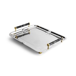 Plateau de service décoratif en acier inoxydable au look antique, parfait pour les événements traditionnels, service de thé et de café. - Product Image 6