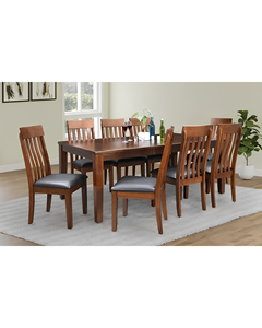 Solid Wood 6 Seater Dining <b>Table</b> Set Honey Walnut <b>Brown</b> Slatted Back Chairs Faux Leather Seat Home Dining Furniture - Product Image 1