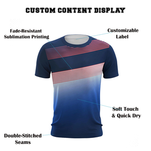 T-shirt personnalisé pour homme bleu marine |   T-shirt à rayures linéaires rouges et blanches, vêtements de sport en sublimation, vente en gros, vêtements d'entraînement - Product Image 3