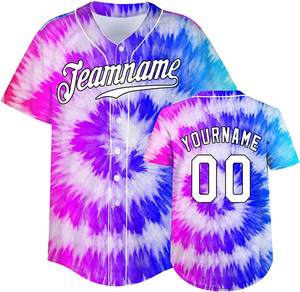 Camiseta de Béisbol Sublimada con Diseño Tie Dye, Nombre del Equipo y Número Personalizados, Uniforme de Béisbol Sublimado de Manga Corta con Botones - Product Image 4