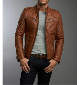 Venta caliente Casual Wear Cremallera Chaqueta de cuero de moda para hombres Chaqueta de cuero de piel de cordero para hombres - Product Image 2